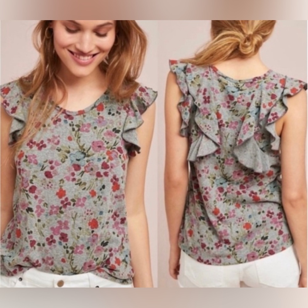 NWT Anthropologie T. LA Floral Ruffle Tank Basseterre L